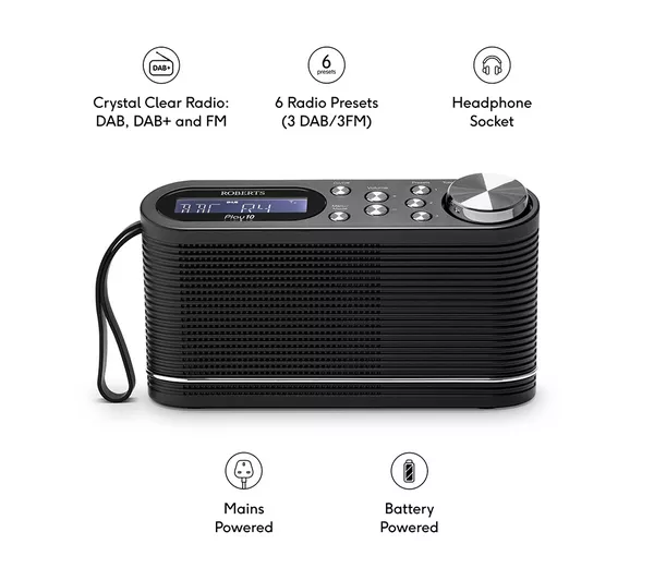 ROBERTS PLAY10 Portable DAB+/FM Radio - Black